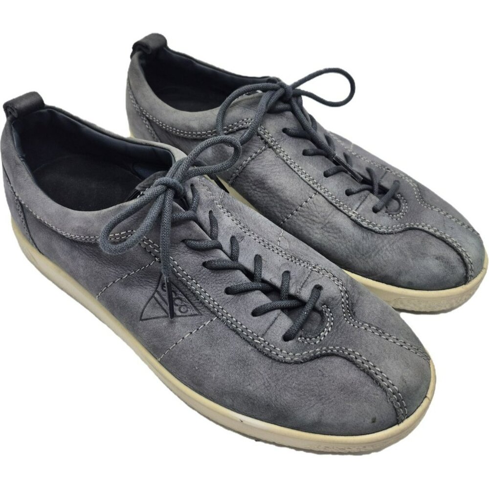 Ecco Soft 1 Suede Leather Blue Gray Lace-Up Casual Shoes Women's 6 6.5 37